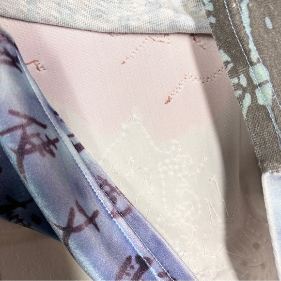 Jane Doe Y2K 90s Grunge Vintage Mesh Sleeve Top Size Medium Floral Blue Red - Picture 12 of 13